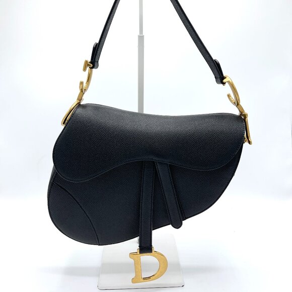 Dior Handbags - Dior Black Grained GHW Medium Saddle Bag w/ Strap